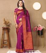 Magenta Soft Silk Copper Zari Weawing Design Saree