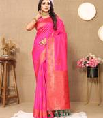 Pink Soft Silk Copper Zari Weawing Design Saree