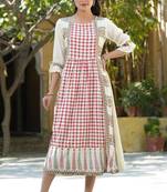 Ivory ethnic motif printed rayon dress &  dori tie-up with tassels on sleeves