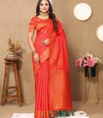 Red Soft Silk Copper Zari Weawing Design Saree