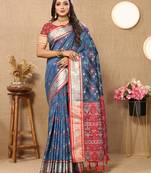 Rama Patola Silk Woven Design With Zari Meenakari Weaving Motifs Pallu Saree