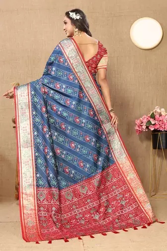 Rama Patola Silk Woven Design With Zari Meenakari Weaving Motifs Pallu Saree