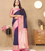 Blue Soft Silk Weawing Design Rich Zari Weaving Saree