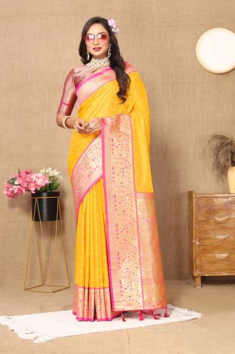 Gold Soft Silk Weawing Design Rich Zari Weaving Saree