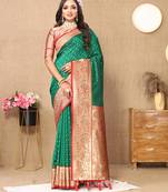 Green Soft Silk Weawing Design Rich Zari Weaving Saree