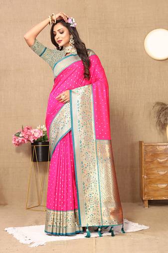 Pink Soft Silk Weawing Design Rich Zari Weaving Saree