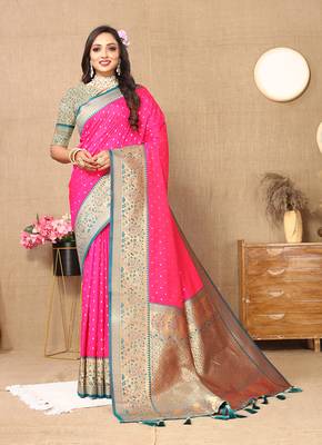 Pink Soft Silk Weawing Design Rich Zari Weaving Saree 3
