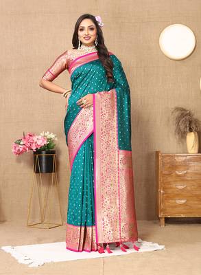 Rama Soft Silk Weawing Design Rich Zari Weaving Saree 1