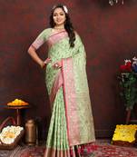 Seagreen Soft Katan Silk Woven Design Rich Zari Weaving Pallu Saree