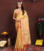 Yellow Soft Katan Silk Woven Design Rich Zari Weaving Pallu Saree