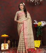 Cream Soft Katan Silk Woven Design Rich Zari Weaving Pallu Saree