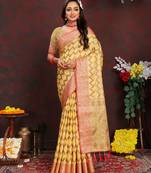 Yellow Soft Katan Silk Woven Design Rich Zari Weaving Pallu Saree