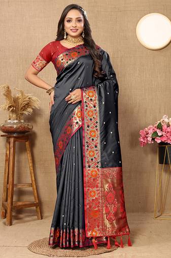 Black Soft Paithani Silk Woven Design Rich Meenakari Zari Weaving Pallu Saree