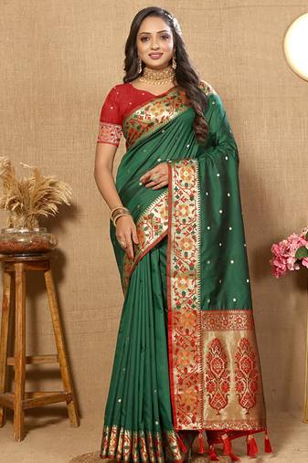 Green Soft Paithani Silk Woven Design Rich Meenakari Zari Weaving Pallu Saree