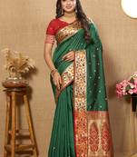Green Soft Paithani Silk Woven Design Rich Meenakari Zari Weaving Pallu Saree