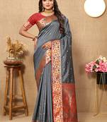 Grey Soft Paithani Silk Woven Design Rich Meenakari Zari Weaving Pallu Saree