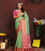 Green Organza Silk Woven Design With Rich Meenakari Weaving Pallu Saree