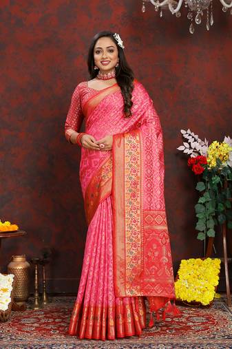 Magenta Organza Silk Woven Design With Rich Meenakari Weaving Pallu Saree