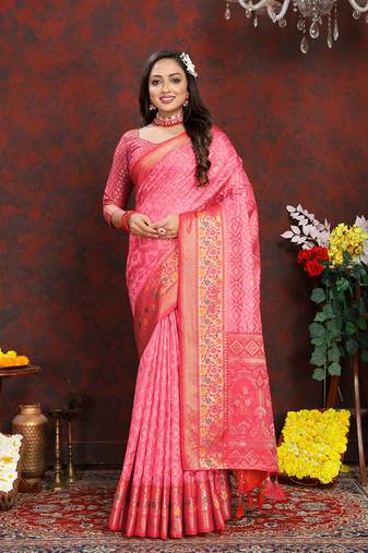 Pink Organza Silk Woven Design With Rich Meenakari Weaving Pallu Saree
