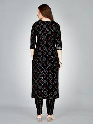 Women embroidered rayon black kurta pant set 2