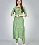 Women embroidered rayon pista green kurta pant set