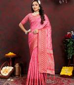 Magenta Organza Silk Woven Design With Rich Meenakari Weaving Pallu Saree