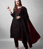 Black cotton embroidered kurta with pant & dupatta