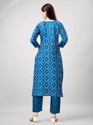 Blue cotton embroidered kurta with pant  2