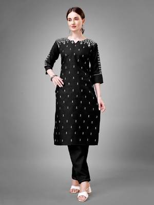 Black cotton embroidered kurta with pant & dupatta 1