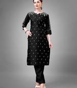 Black cotton embroidered kurta with pant & dupatta