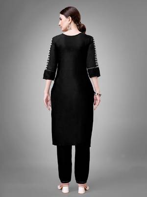 Black cotton embroidered kurta with pant & dupatta 3