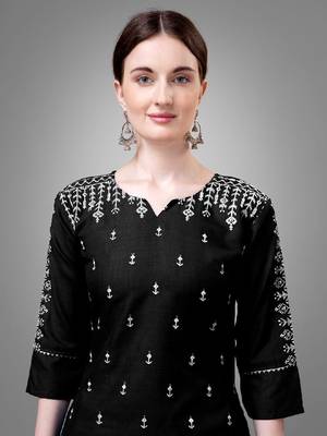 Black cotton embroidered kurta with pant & dupatta 4