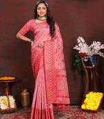 Pink Organza Silk Woven Design With Rich Meenakari Weaving Pallu Saree