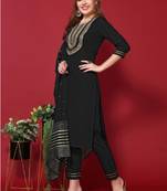 Black cotton embroidered kurta with pant & dupatta