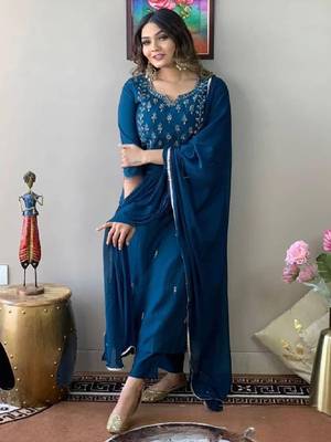 Classique Blue Rayon Kurta Set 3