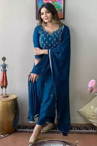 Classique Blue Rayon Kurta Set