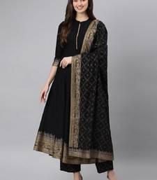 Women's Black Cotton Printed Kurta Pant Set