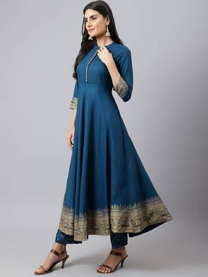 Blue Rayon cotton printed kurta set 2