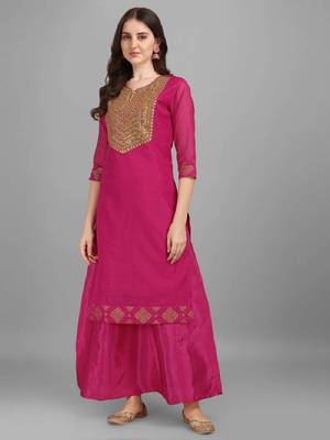 Pink Chanderi Kurti & Palazzo with Sequin Embroidery 2