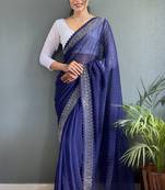 Navy Bollywood Embroidered Georgette Saree With Blouse Piece