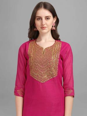 Pink Chanderi Kurti & Palazzo with Sequin Embroidery 3