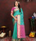 Seagreen Patola Silk Woven Design With Zari Meenakari Weaving Motifs Pallu Saree