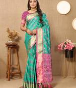 Seagreen Patola Silk Woven Design With Zari Meenakari Weaving Motifs Pallu Saree