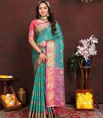Seagreen Patola Silk Woven Design With Zari Meenakari Weaving Motifs Pallu Saree