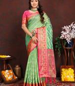 Green Organza Silk Woven Design With Rich Meenakari Weaving Pallu Saree