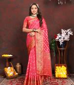 Magenta Organza Silk Woven Design With Rich Meenakari Weaving Pallu Saree