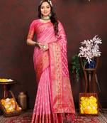 Pink Organza Silk Woven Design With Rich Meenakari Weaving Pallu Saree