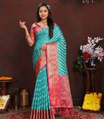 Firozi Organza Silk Woven Design With Rich Meenakari Weaving Pallu Saree