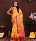 Gold Organza Silk Woven Design With Rich Meenakari Weaving Pallu Saree