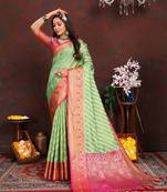 Green Organza Silk Woven Design With Rich Meenakari Weaving Pallu Saree